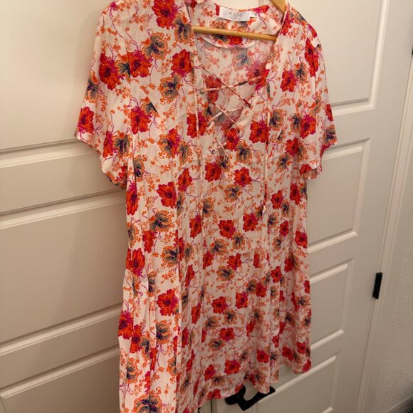 ASTR the Label Hibiscus Floral A-Line Dress Lightweight Boho Summer Size L Large - Picture 6 of 9
